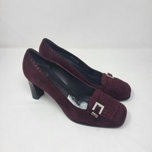 Stuart Weitzman‎ Burgundy Kilton Suede Buckle High Heel Shoes Women Size 7.5